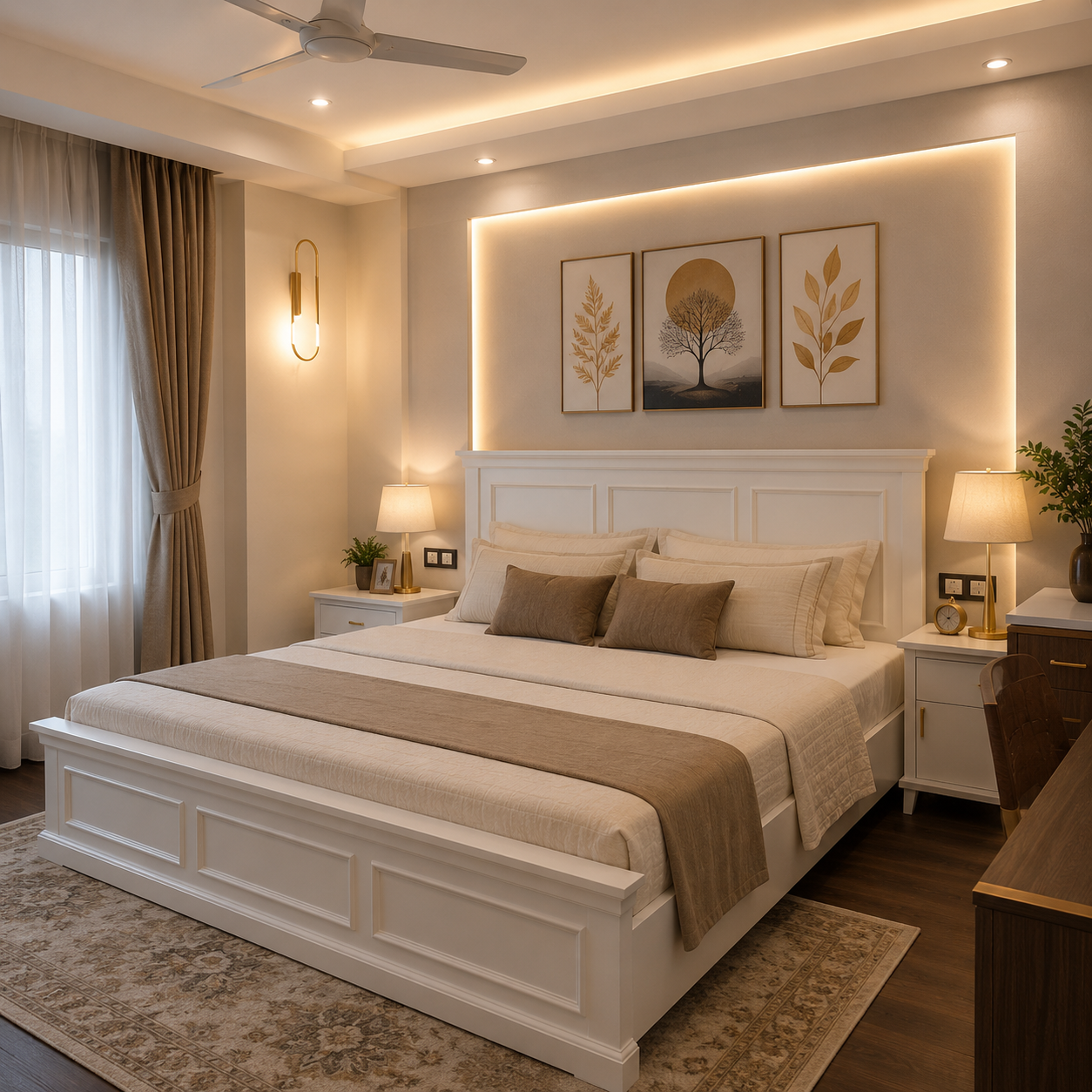 Premium White Chester Bed with Elegant Bedroom Interior and Warm Ambient Lighting